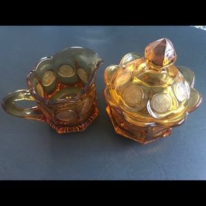 Fostoria Amber Coin Creamer Sugar Set